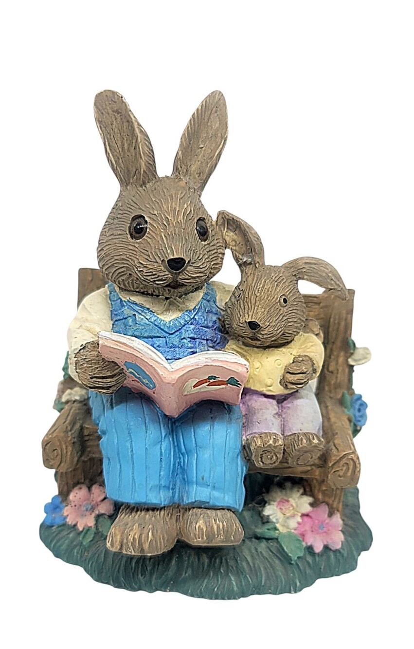 Vtg 1994 Mervyn’s Easter Bunny Rabbit Figurine Daddy Baby Reading Book 5" X3.5"